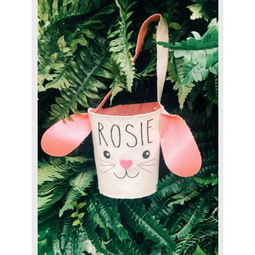 Personalized Customizable‎ Canvas Easter Basket Bucket Bag Springtime Egg Hunt